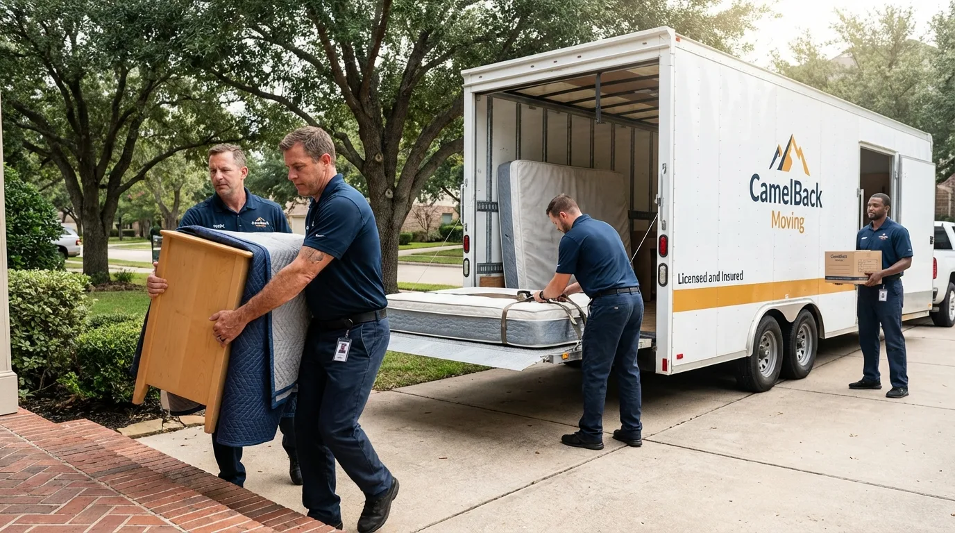 Crew loading residential truck for cross-state move from Mascotte, FL