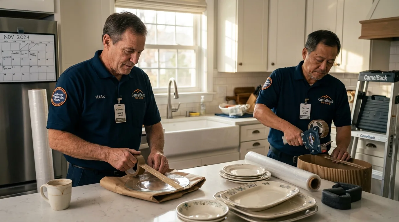 Professional crew packing kitchen dishware in Mascotte, FL